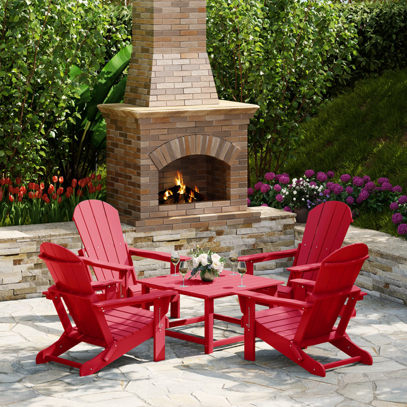 Ensemble de conversation Adirondack pour l'extérieur avec table basse carrée 5 pièces Laguna, Rouge