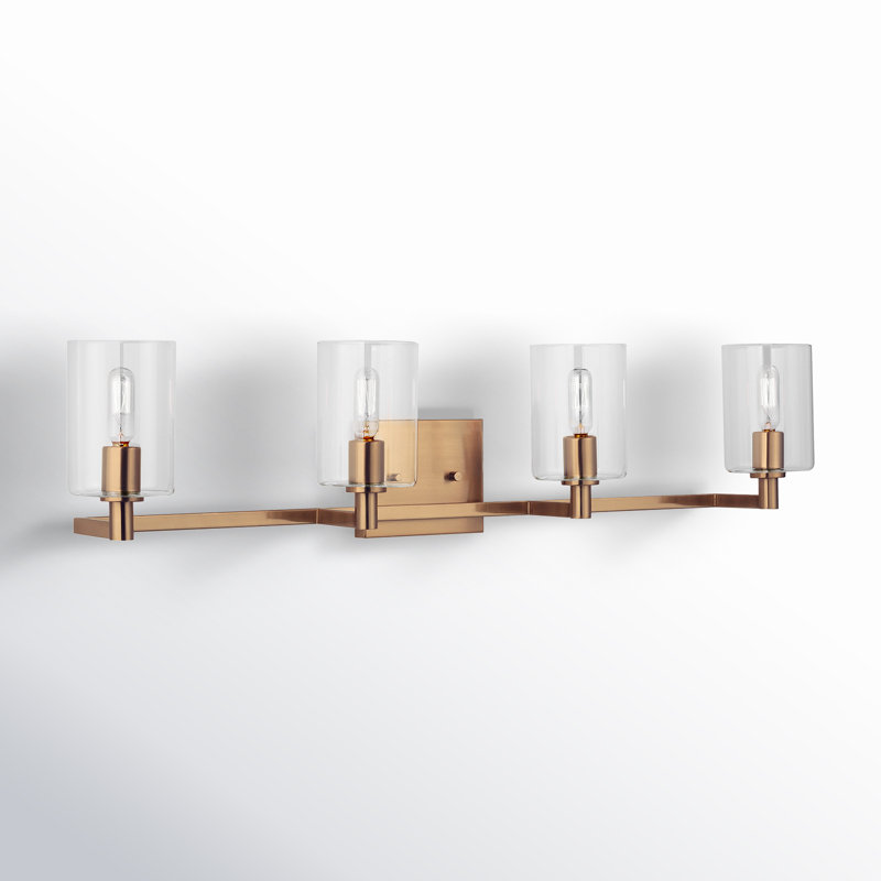 Satin Brass 4-Light Vanity Fixture with Clear Glass Shades