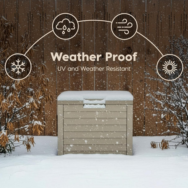 35-Gallon Outdoor Deck Storage Box, Lockable And UV-Protected, Weather-Resistant Resin Box For Patio Cushions, Garden Tools, And Packages – Beige