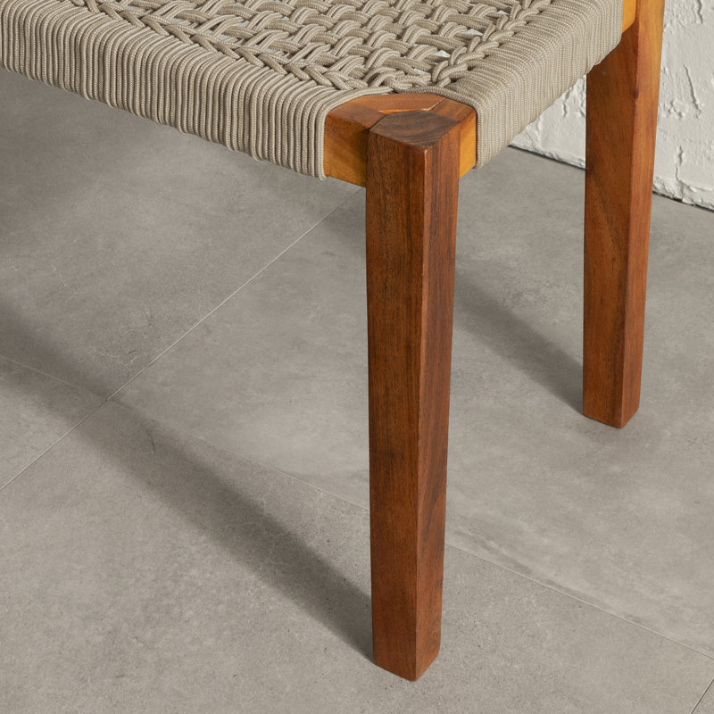 Beige and Natural Acacia Wood and Rope Bench