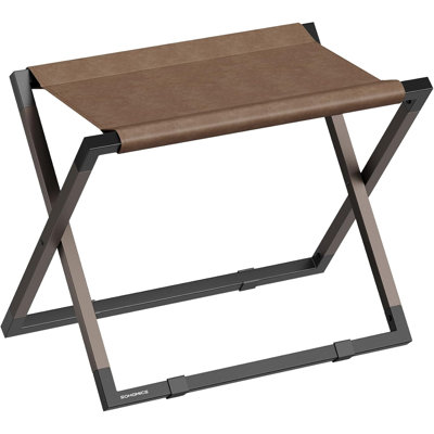 Porte-bagages pliable en métal et similicuir, couleur noyer brun