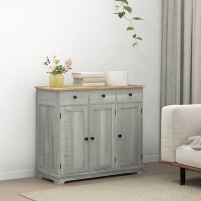 Sideboard With Solid Wood Countertop, Modern Kitchen Storage Cabinet, Coffee Bar Cabinet With 3 Drawers, Doors And Adjustable Shelf by Winston Porter