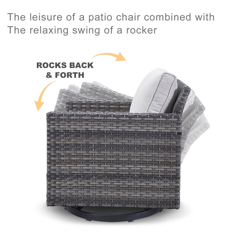 Chaises de patio pivotantes en osier / rotin avec coussins Naresa, Beige