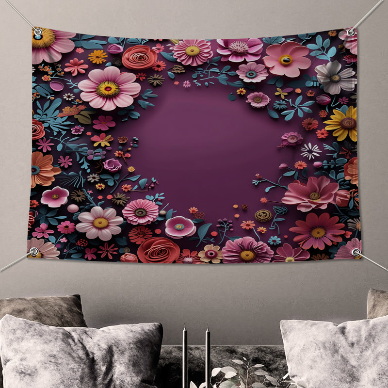 Tapisserie murale florale - Art mural, 50 po H x 60 po L avec 4 œillets