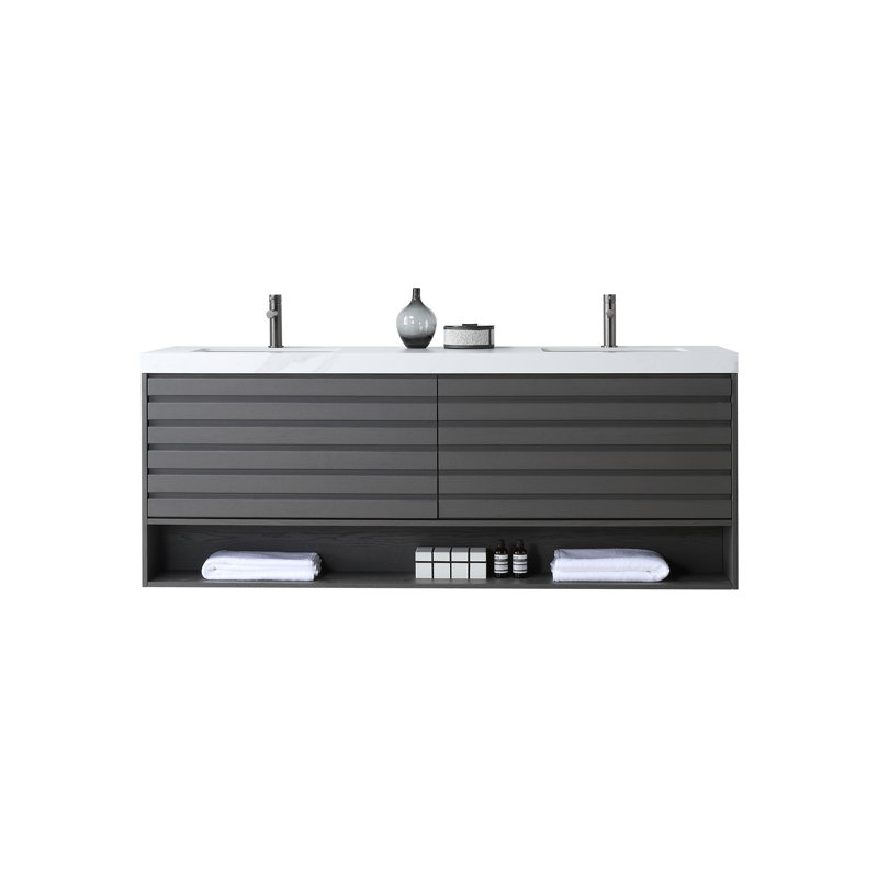 Matera 72" W Double Vanity, White, Charcoal