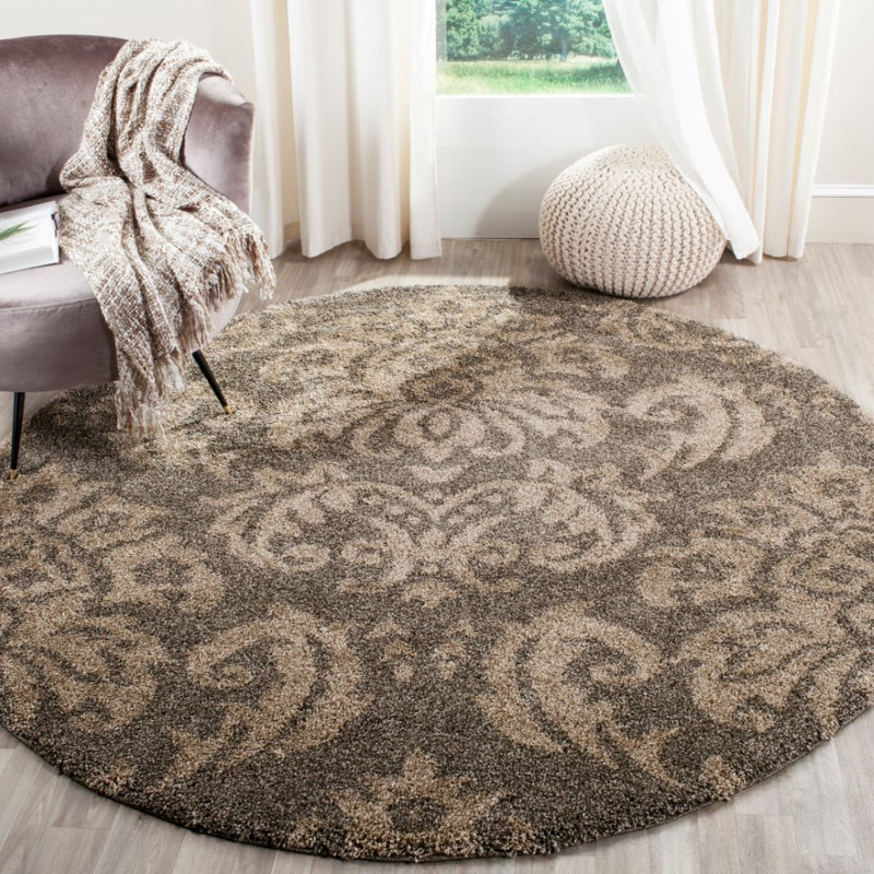 Tapis floral fumé / beige Ellyona, Rond 5 pi