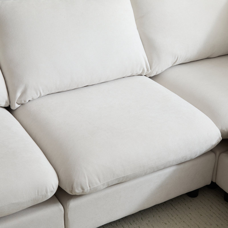 Canapé modulaire en L de 99 po à 4 pièces pour salon et espace spacieux, White Fabric, Right Hand Facing