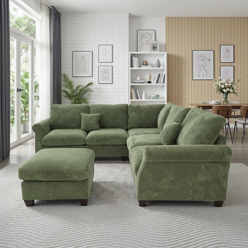 Ensemble de canapé modulaire 4 pièces avec coin en coin et repose-pieds, tissu en velours côtelé