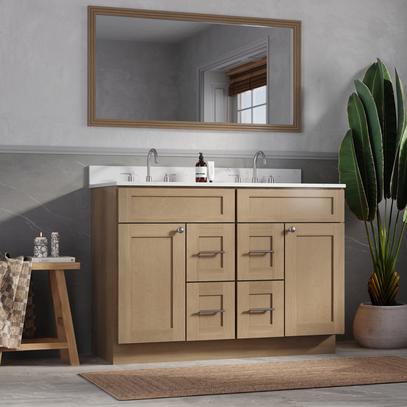 Tiroir de meuble-lavabo double 48 po Disar, Chêne naturel