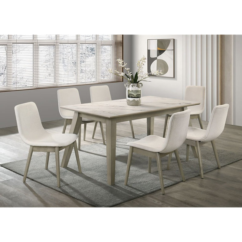 Table en chêne gris et 6 chaises Dorri, Chêne gris, Blanc, Gris