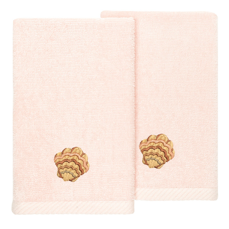  2 Piece Turkish Cotton Aaron Embellished Fingertip Towel Set, Blush