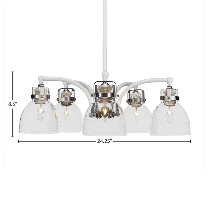 Lustre 5 lumières Carmel illustré en blanc et nickel brossé avec verre transparent de 6 po