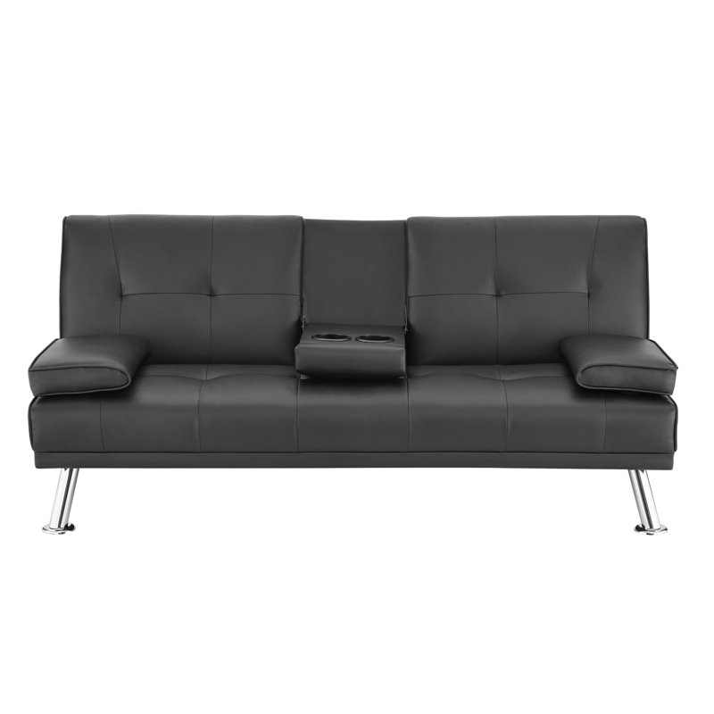 Armarion Convertible Faux Leather Futon Sofa Bed, Versatile Comfort with Customizable Positions, Black Faux Leather