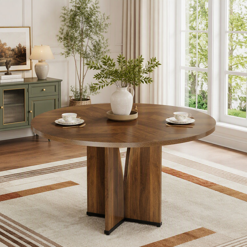 Table de salle à manger ronde rustique brun ferme, compacte et durable pour les petits espaces, idéale pour la cuisine ou un appartement