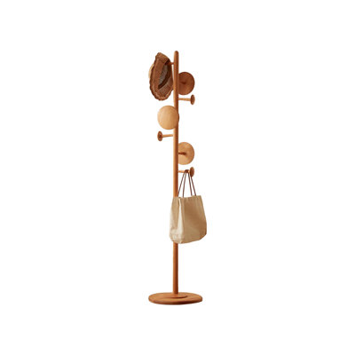Cherry Solid Wood Freestanding 7 - Hook Coat Rack