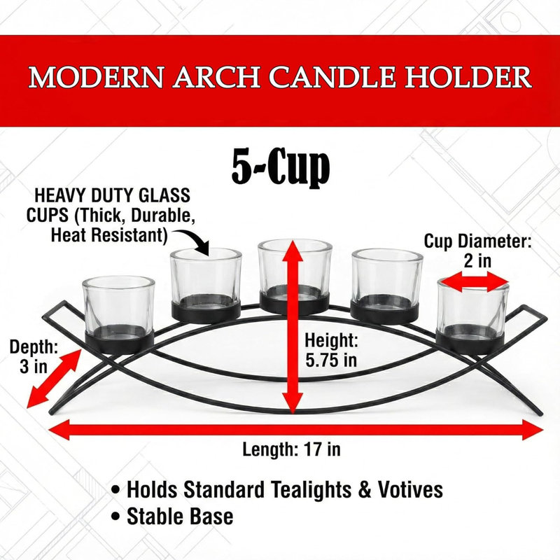 Iron Arch Candle Holder Table Centerpiece, Black/Green
