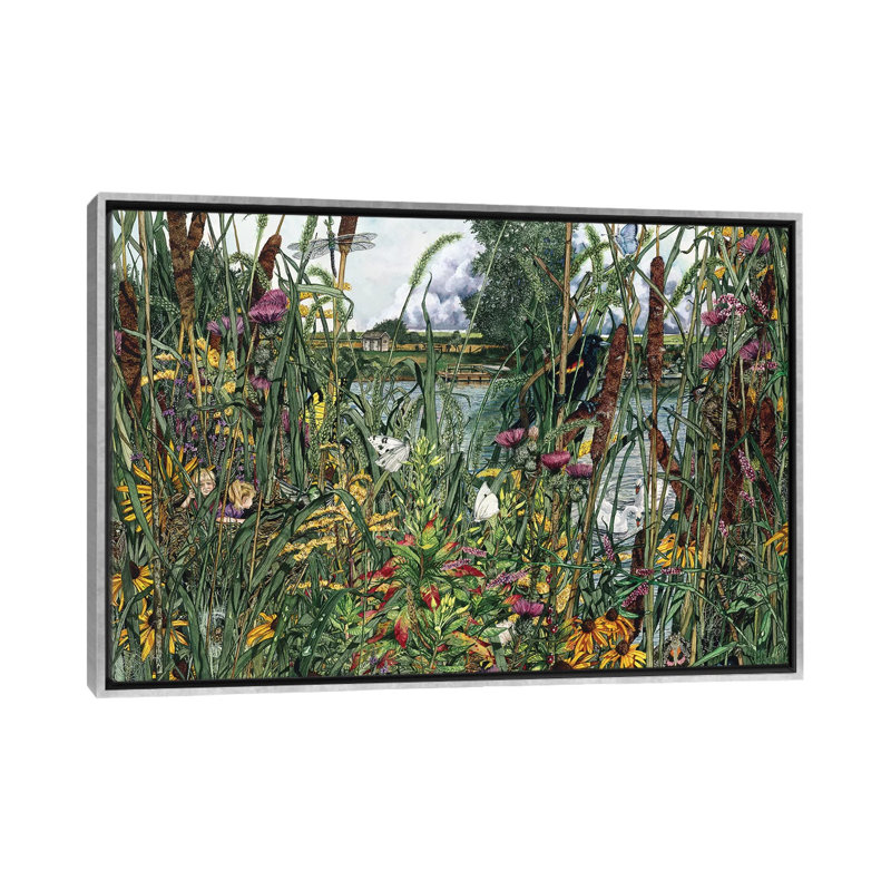 Vue d'oiseau par Maggie Vandewalle - Peinture, H 26 po x l 40 po x P 1,5 po, Toile avec cadre argenté, Pas de tapis