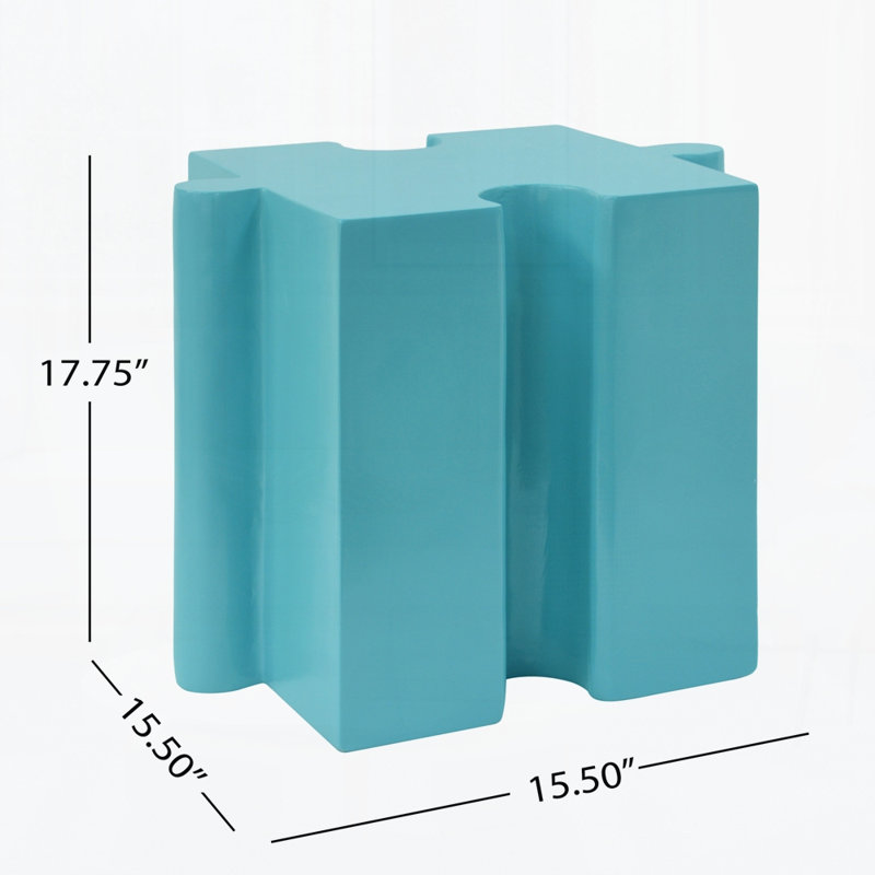Puzzle Art Side Table, Modular Concave Edge MGO Table, 17.75" H x 15.5" W x 15.5" D, Light Blue