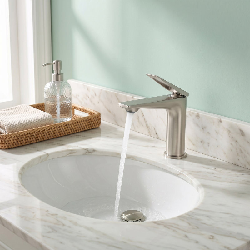 5.7" Height Modern Single Handle Bathroom Sink Faucet, Lead Free Solid Brass with Removable Aerator, Brushed Nickel
