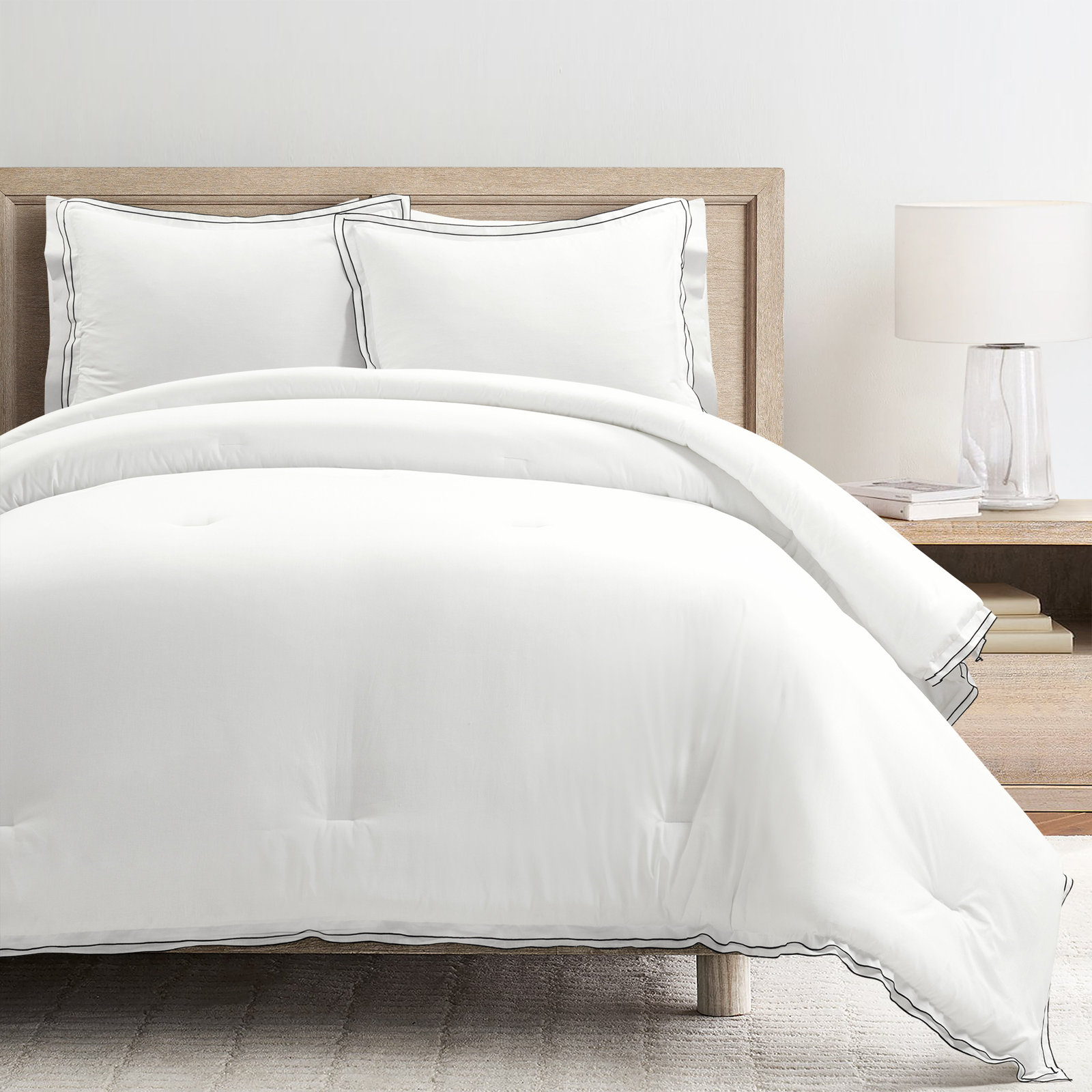 Hampton Embroidered Cotton Comforter Set, White, King Comforter + 2 King Shams