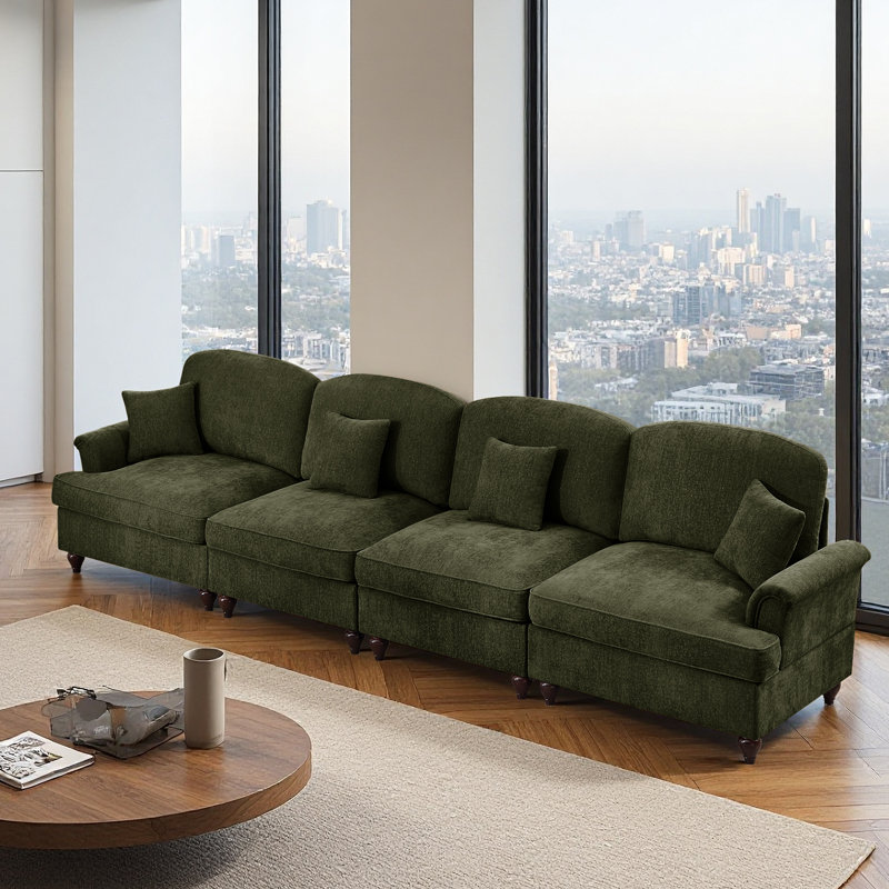 Sofa, Cloud Couch Sectional Sofa, Chenille Sofa, 36.6" H x 137.8" W x 32.8" D, Green