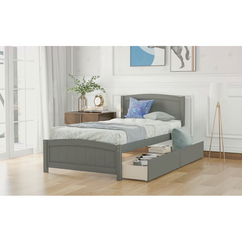 Lit plateforme simple avec deux tiroirs, Gris