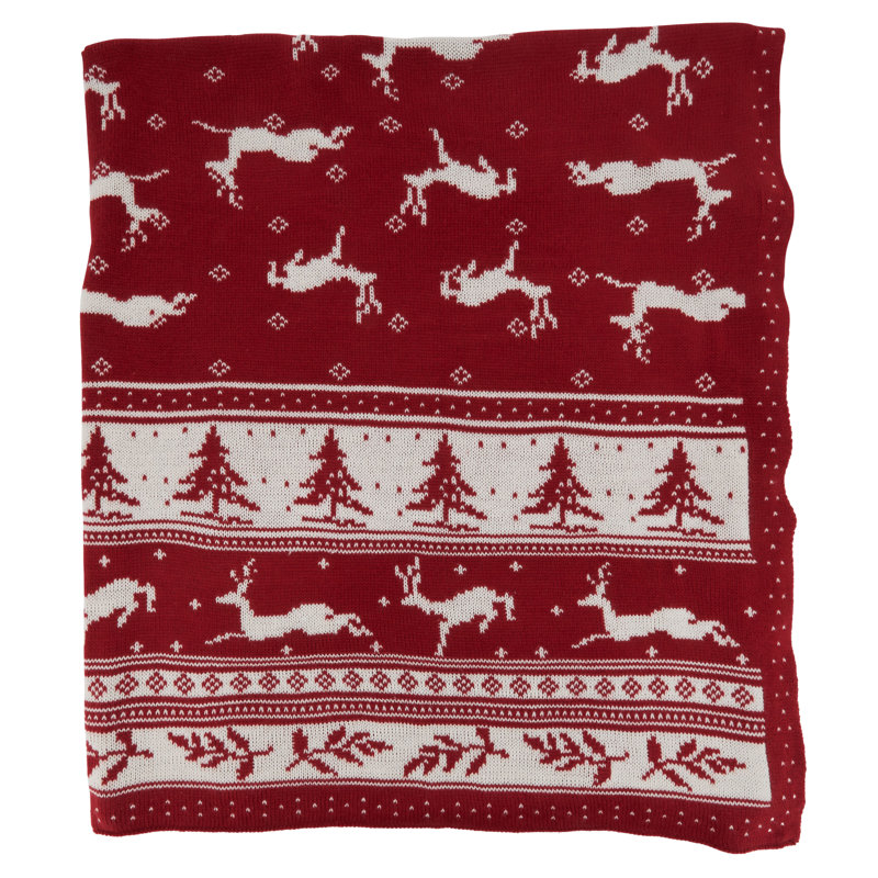 Red and White Christmas Knit Throw Blanket 50" x 60"