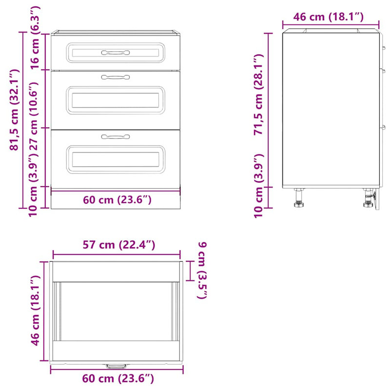 Badriya Standard Base Cabinet, Black