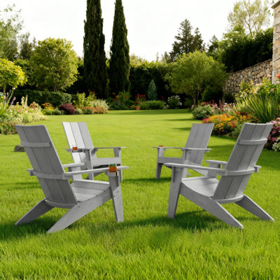 Ensemble de 4 chaises Adirondack résistantes aux intempéries avec porte-gobelets en plastique pour sièges d'extérieur