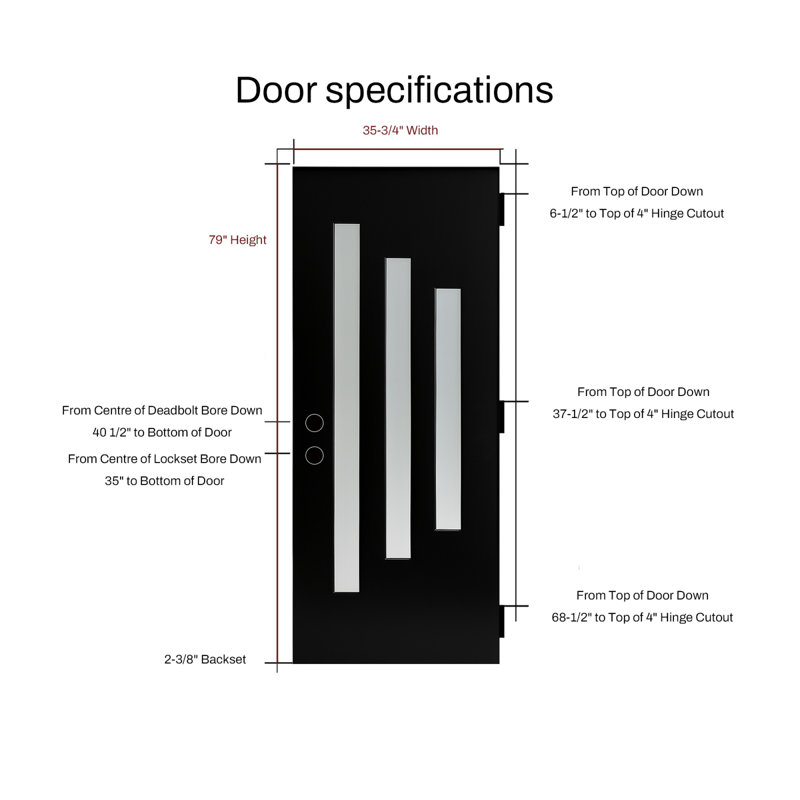 Modern FRP Exterior Doors, 36 x 80 Black Frosted Glass Left Hand Inswing