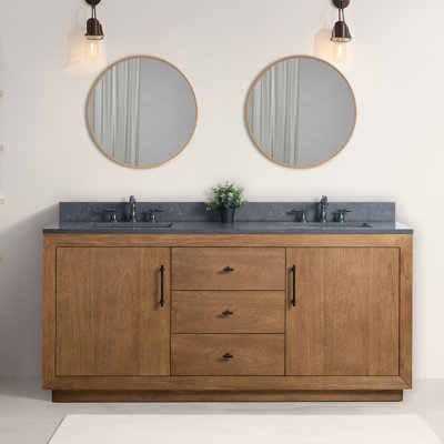 Avignon 72" Double Sink Freestanding Bathroom Vanity with Black Limestone Top