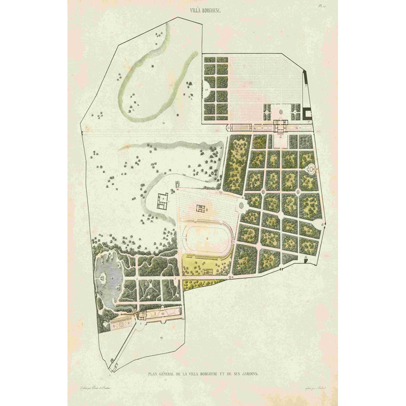 Plan général de la Villa Borghese, H 30 po x l 20 po x P 1,25 po