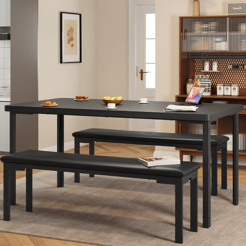 Petite table de salle à manger pour 4 personnes, ensemble de table de salle à manger 3 pièces pour 4 personnes avec banc, ensemble de 4 chaises de table de cuisine de 43 po avec 2 bancs rembourrés, table rectangulaire peu encombrante pour coin-repas -