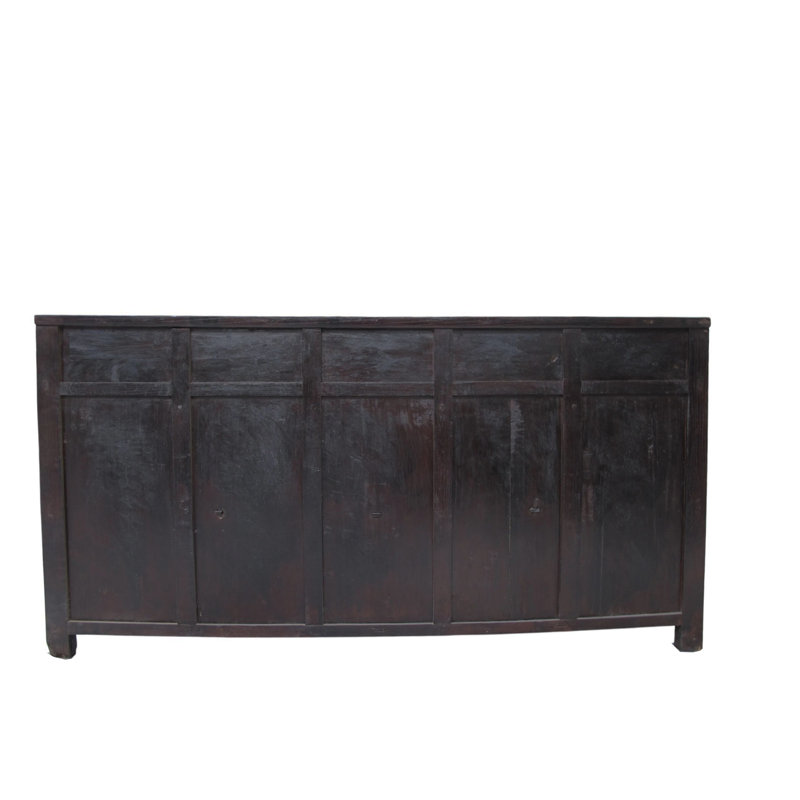 Antique Chinese Tall Sideboard with Faded Hand-Painted Doors, Red-Brown Patina