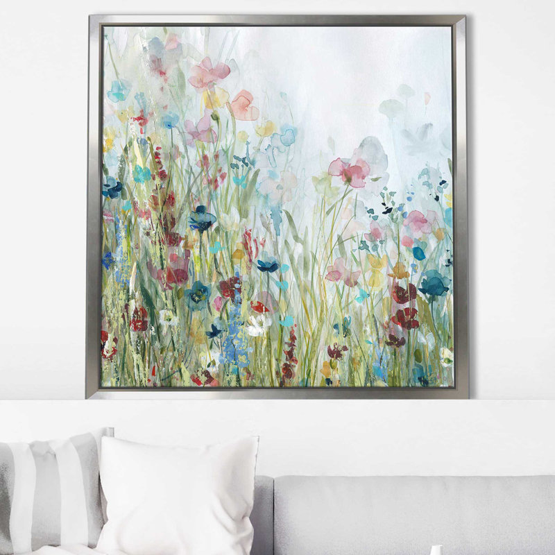 «Wildflower Meadow» par Carol Robinson - Peinture, Cadre flottant argent, H 39,5 po x l 39,5 po x P 2 po