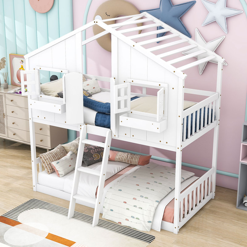 Aleks Kids Twin Over Twin Bunk Bed, White