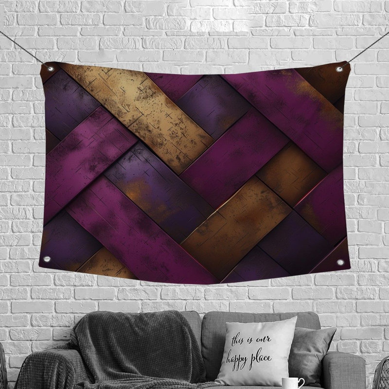 Herringbone Pattern Art Microfiber Fabric Tapestry, 88" H x 104" W