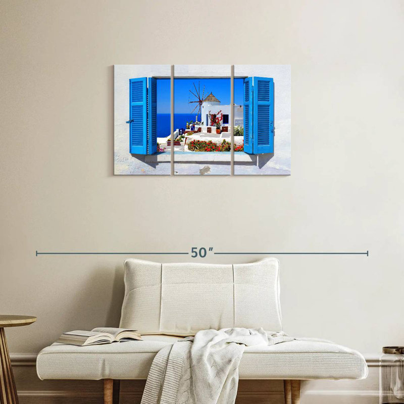 Sebbie Oia Windmill Window View, 20" H x 33" W