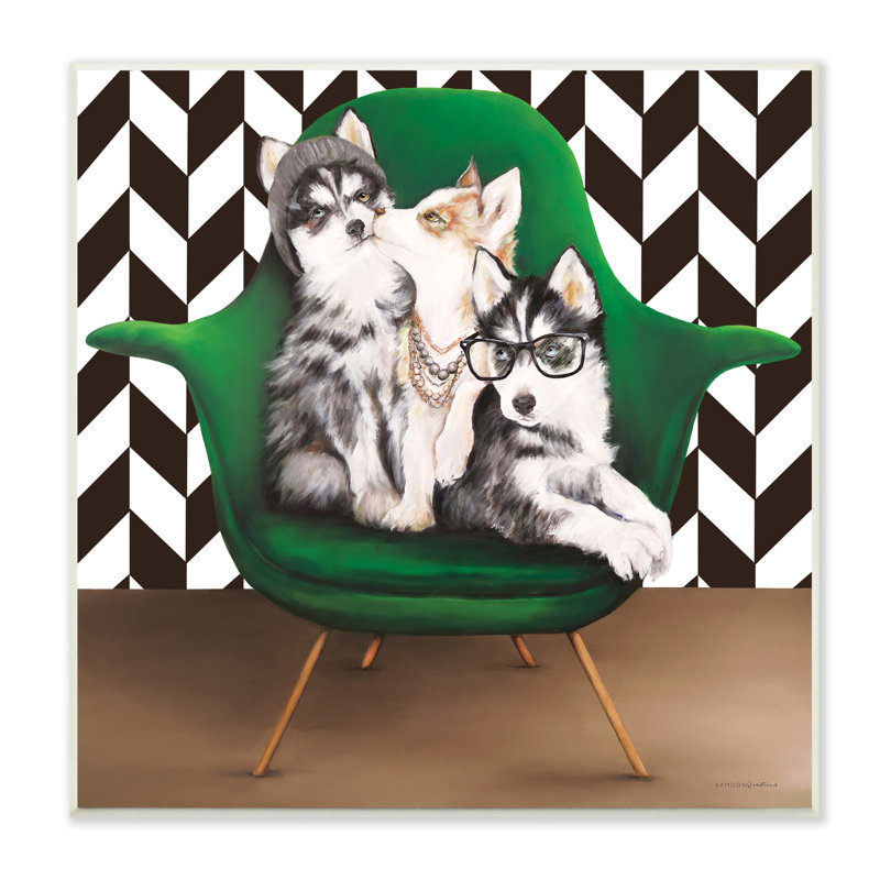 «Hipster Dogs Green Mod Chair», art moderne sur toile tendue par Kamdon Kreations, H 12 po x l 12 po x P 0,5 po