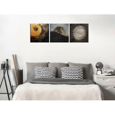 Elegant 3-Piece Decorative Canvas Painting Set, Gold, Black & Silver | 50% Cotton & 50% Polyester, 11.8 x 11.8 inches Each | Sturdy 100% Wooden Frame (0.8 in Thickness) | Perfect for Modern Home Decor & Art Lovers