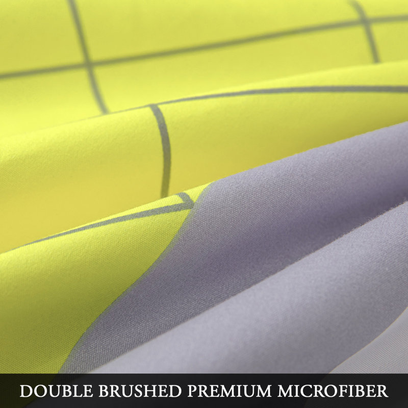 Microfiber Geometric Duvet Cover Set, Single (135cm x 200cm), Yellow & Grey