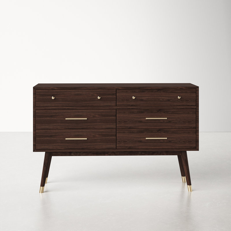 Samuel 56'' W 6 - Drawer Dresser, Walnut/Brass