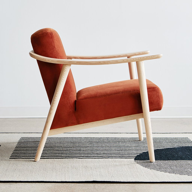 Baltic 76.2Cm Top Grain Leather Wide Armchair, Velvet Russet Velvet, Ash Natural