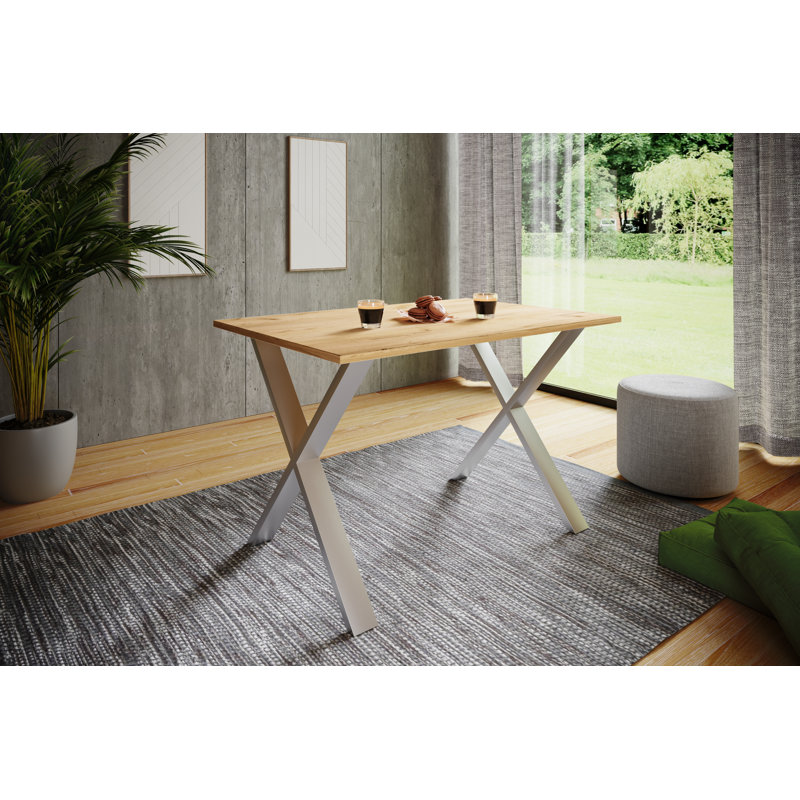 Alwilda Rectangular Dining Table with Steel Base, 76cm H x 80cm W x 80cm D, Brown, Browning