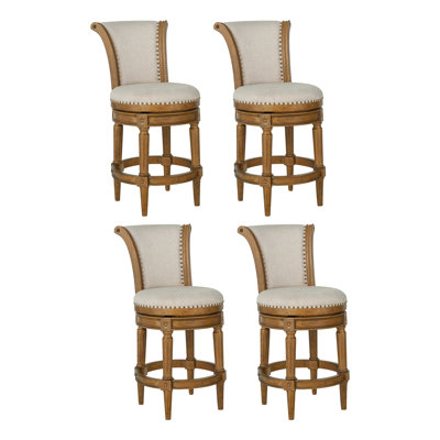  Tabouret de comptoir pivotant 26 po Runyan, chêne vieilli, tissu sable, ensemble de 4