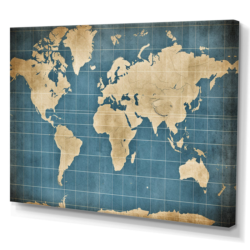Ancienne carte du monde V, reproduction d'art sur toile, H 16 po x l 32 po, Toile tendue