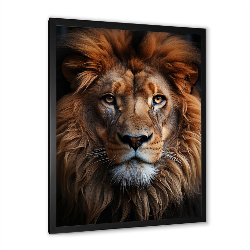 Animal Lion Portrait II - Lion, art mural, Cadre simple noir, H 20 po x l 12 po x P 1 po