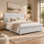Lit plateforme capitonné Queen Size avec tête de lit haute et pied de lit arrondi, pieds en bois massif, sommier à lattes, beige-1434448092