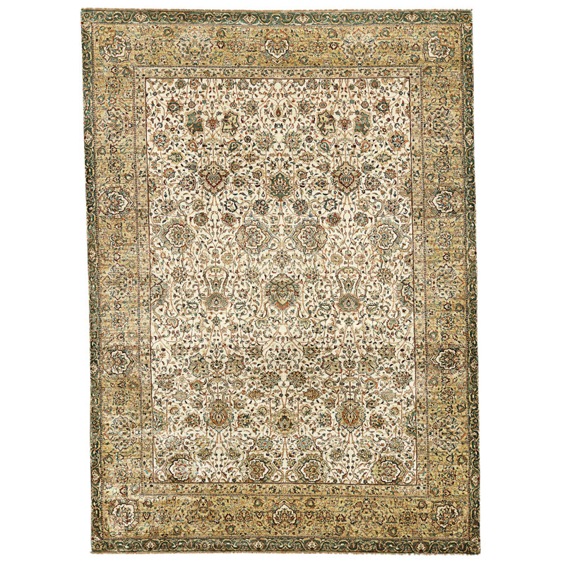 Hand Knotted Wool Area Rug in Cream And Gold