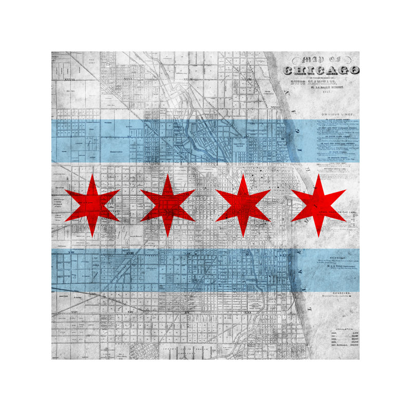 Chicago City Flag (Vintage Map) - Wrapped Canvas Print